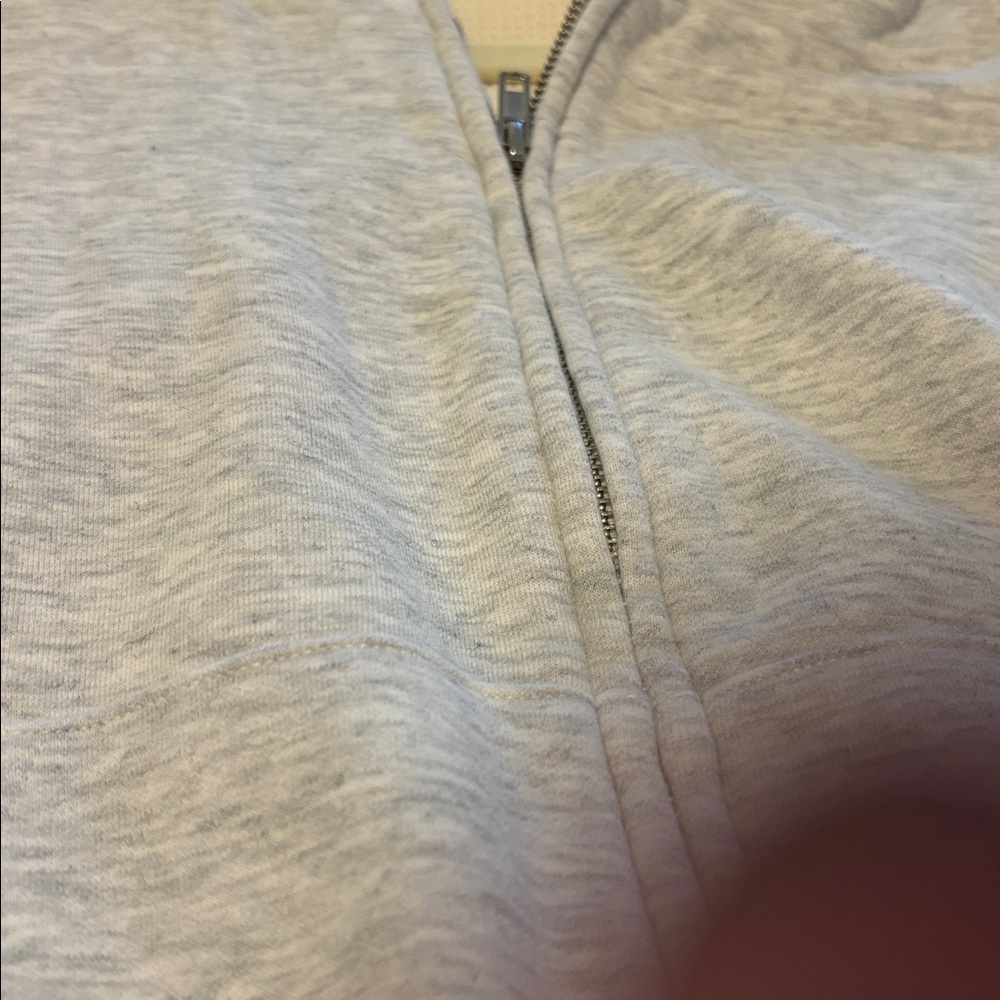 Skims Cotton Fleece Waffle Lined Cropped Zip Up Hoodie Light Heather Grey size L - Picture 4 of 5